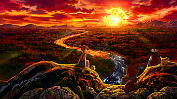 Pokemon - Indigo League Ash / Misty / Brock / Togepi / Pikachu in cliffside mountain sunset, Anime, Ash Ketchum, Misty (Pokémon), Brock (Pokémon) HD wallpaper