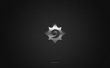 Hearthstone logo, silver shiny logo, Hearthstone metal emblem, gray carbon fiber texture, Hearthstone, brands, creative art, Hearthstone emblem HD wallpaper