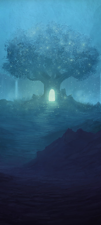 night, tree, fantasy, landscape, fantasy landscape HD phone wallpaper