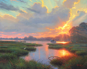 Low Country Life, boat, sunsets, attractions in dreams, paintings, love four seasons, rural, villages, clouds, nature, sky, rivers, countryside, pond HD wallpaper