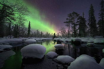 Northern lights, Winter, The Sky, Trees, River HD wallpaper
