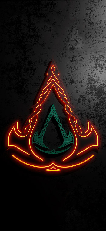 Assassins Creed logo-7, red, glow HD phone wallpaper