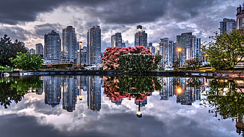 Canada travels, Fake Creek, Vancouver reflection panorama HD wallpaper