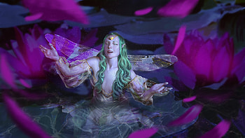 Fairy, frumusete, dark, giih, summer, purple, pink, fantasy, green, luminos, water, vara HD wallpaper