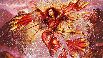 Goddess of Fire, fantasy, amazing, goddess, water, fire HD wallpaper