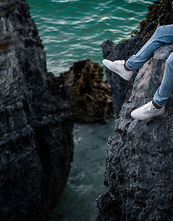 Water, Rocks, Shore, Bank, Miscellanea, Miscellaneous, Legs, Sneakers HD phone wallpaper