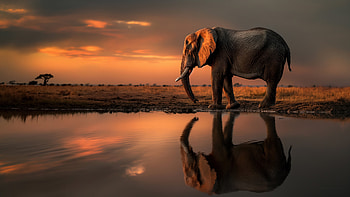 Majestic Elephant Reflection in the Desert - Ultra, Animal, elephant, reflection, desert HD wallpaper