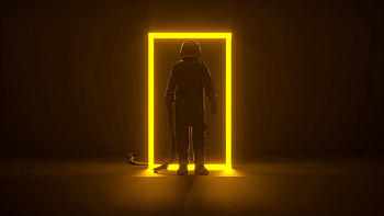 Astronaut at portal, neon frame, dark HD wallpaper