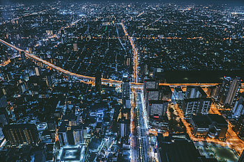 Cities, View From Above, Night City, Japan, Osaka HD wallpaper