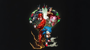 Dc X Sonic The Hedgehog, sonic, flash, wonder-woman, batman, superman, shadow, superheroes, artwork, art, digital-art, movies HD wallpaper