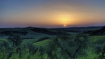 sunset over a field, fun, field, cool, nature, sunset HD wallpaper