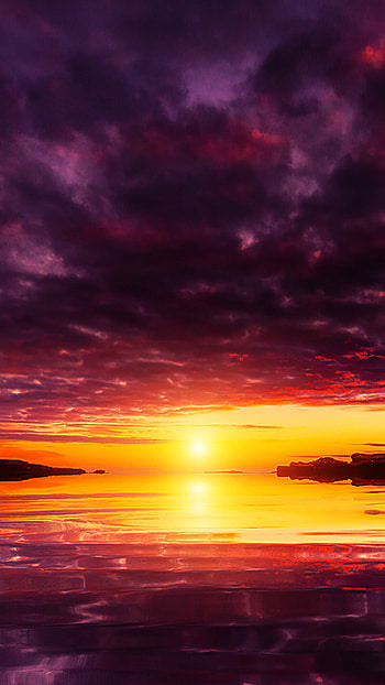 Fiery sunset, Intense colors, Dramatic sky, Breathtaking view HD phone wallpaper