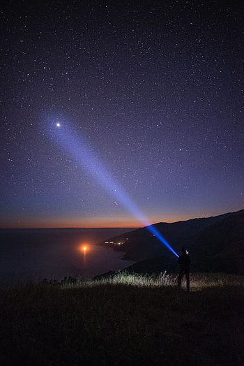 Nature, Night, Shine, Light, Starry Sky, Loneliness, Flashlight HD phone wallpaper