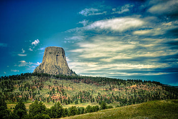 Devils Tower, Wyoming, landscape, clouds, sky, mountain HD wallpaper