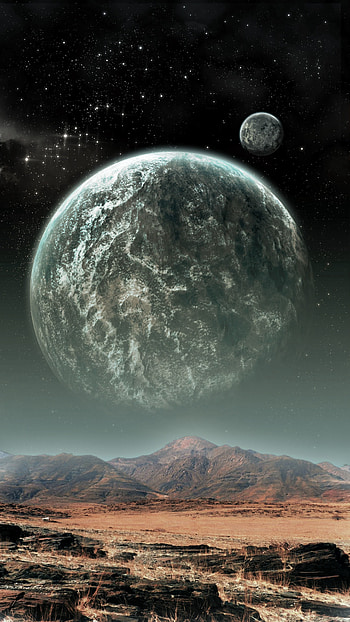 Planets, Universe, Mountains, Stars, Miscellanea, Miscellaneous, Illusion HD phone wallpaper