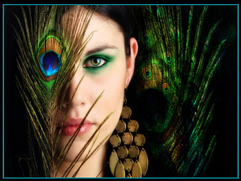 green eyes, soft, feather, mystery, beauty HD wallpaper