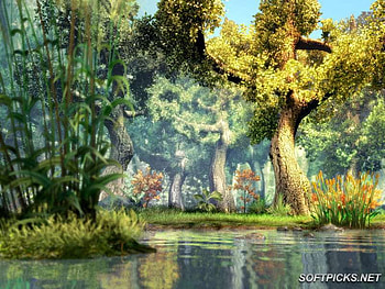 Fantasy river, river, threes, abstract, fantasy HD wallpaper