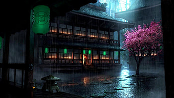 Anime, Backyard rain, Gracefully, Live HD wallpaper