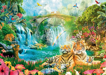 Tiger Grotto, magic, Tiger, heaven, garden, waterfall, Grotto, nature HD wallpaper