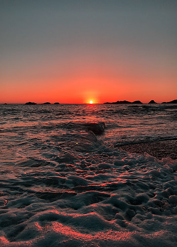 Nature, Sunset, Sea, Horizon, Ocean, Foam, Surf HD phone wallpaper