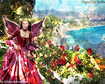 magical_rose_garden, wings, angel, lake, rose, fantasy, red, nature, flowers, cloud HD wallpaper
