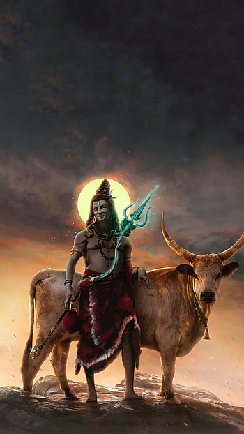 Bhole baba with nandi, art, shiv, bholebaba, shiva HD phone wallpaper