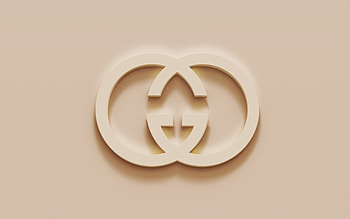 Gucci logo art, Brown plaster background, 3D emblem HD wallpaper