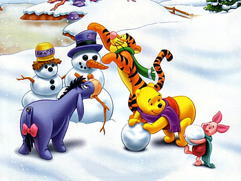 winnie the pooh, winter, snowman, pooh, winnie, tigger, piglet HD wallpaper