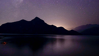 Starry Night Purple Sky And Mountain Silhouette, star, night, purple, sky, mountain, silhouette, nature HD wallpaper