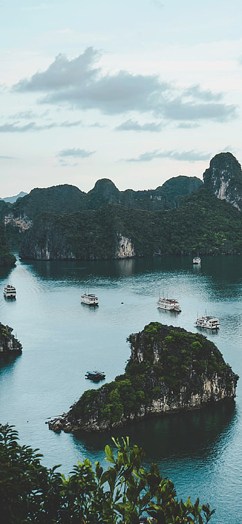Halong Bay, Tranquil beauty, Pristine waters, Majestic limestone HD phone wallpaper