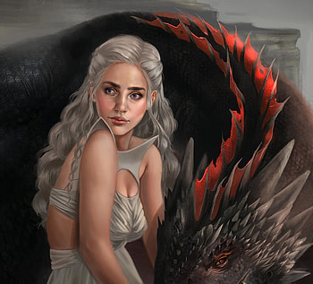 Daenerys, fantasy, art, tarivanima, dragon, luminos, girl HD wallpaper