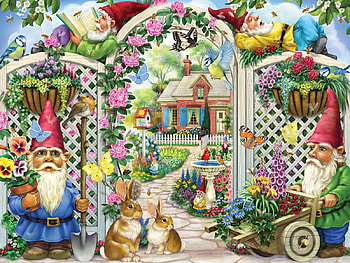 Spring Up Gnomes, puzzle, jigsaw, spring, gnomes HD wallpaper
