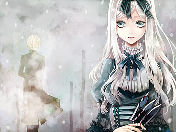Belarus, anime, ribbon, silver, knife, girl, long hair, bow HD wallpaper