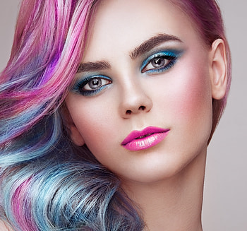 Color hair, girl model, makeup, close up HD wallpaper