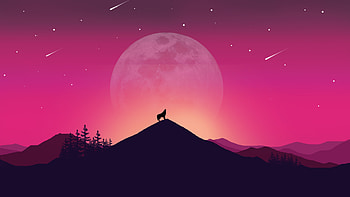 Wolf and moon, night, digital art HD wallpaper