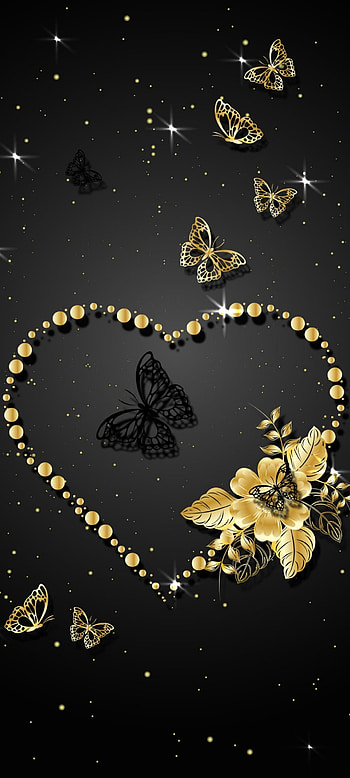 Heart and Butterfly, gold, love, art, moths and butterflies, luxury, valentine, flower HD phone wallpaper