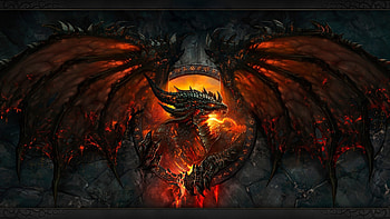 Dragon, wings, black, world of warcraft cataclysm, orange, dark, wow, game, luminos, fire HD wallpaper