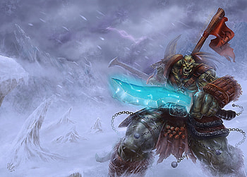 Snow sword , World of Warcraft orc, Ominous banner, Winter warfare HD wallpaper