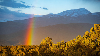 A morning rainbow over Mount Ouray, Colorado, sky, mountains, plants, landscape, clouds, usa HD wallpaper