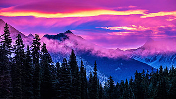 A sunrise to remember in the North Cascades, Washington, mountains, colors, landscape, trees, clouds, sky, usa HD wallpaper