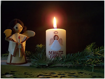 Angel & Candle, christmas decoration, burning candle, beautiful, angel figure HD wallpaper