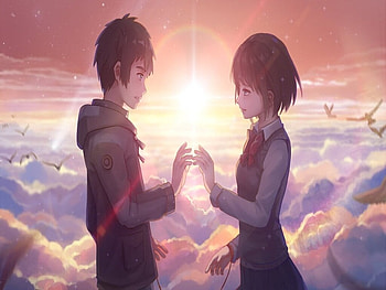My Anime Friend, clouds, hands, girl, boy HD wallpaper