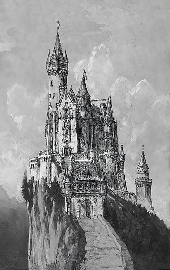 Gothic Dark Fantasy Castle - Black & White , Dark Fantasy, castle, Black & White HD phone wallpaper