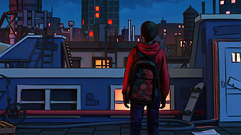 Out Of My Mind Boy With Backpack In Back , alone, artist, artwork, digital-art HD wallpaper