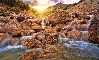 Waterfall, rocks, sunlight, water stream, Austria HD wallpaper