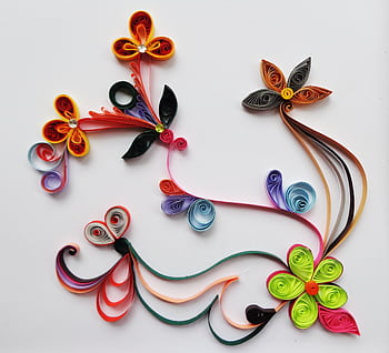 Colorful paper quilling floral design creating a vibrant decorative pattern. HD wallpaper