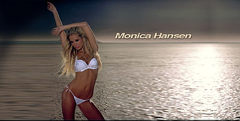 Monica Hansen The Beach at Night, night, moon reflection, white bikini, blonde, arms raised, beach HD wallpaper