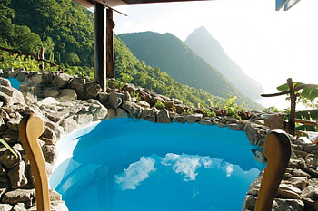 View out from Ladera Spa in St Lucia Caribbean, blue, mist, zen, tub, water, Ladera, ocean, sea, escape, luxury, hot, jacuzzi, caribbean, retreat, mountain, st lucia, clouds, spa, sky, peace, peak, resort, meditation HD wallpaper