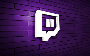 Twitch 3D logo, , violet brickwall, creative, social networks, Twitch logo, 3D art, Twitch HD wallpaper