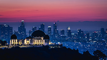 Griffith Observatory , Sunrise, Pink sky, Dawn HD wallpaper